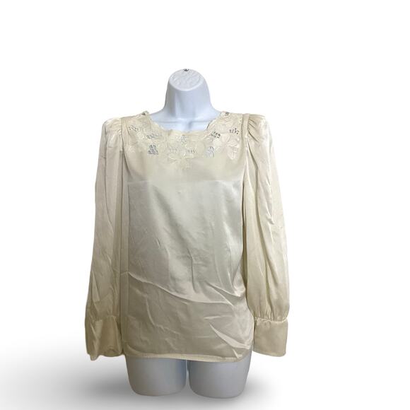 Nilani Ivory Satin Blouse - Picture 1 of 6